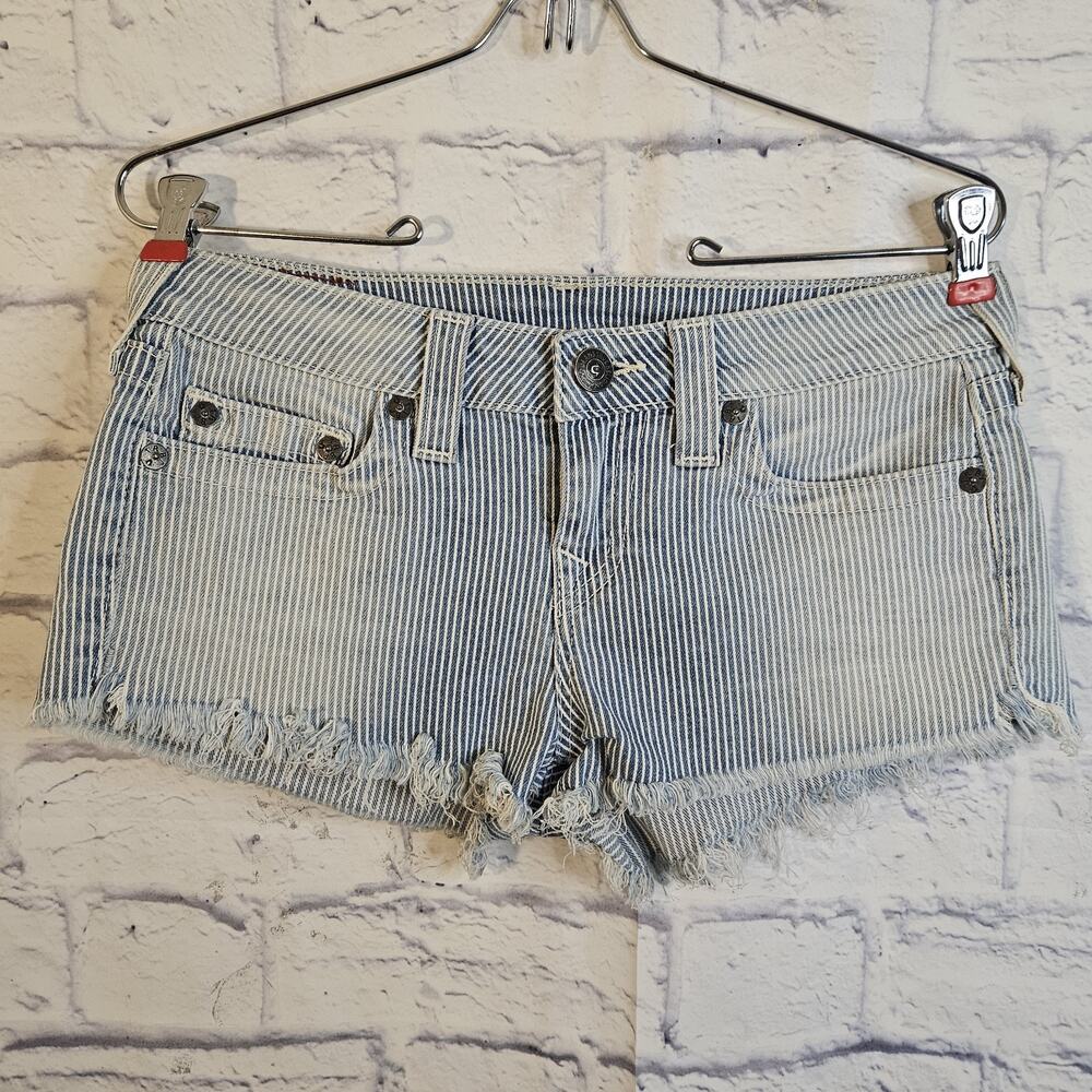 Vintage TRUE RELIGION Bobby Cut Off Striped Shorts USA size 28 Womens EXC COND